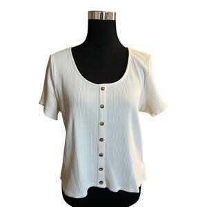 H&M Women's White Cropped Button-Up Short Sleeve Top Size XL